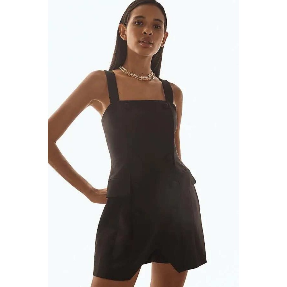 Hutch Black Double Breasted‎ Square Neck Romper Tuxedo Style Size 10 Sleeveless